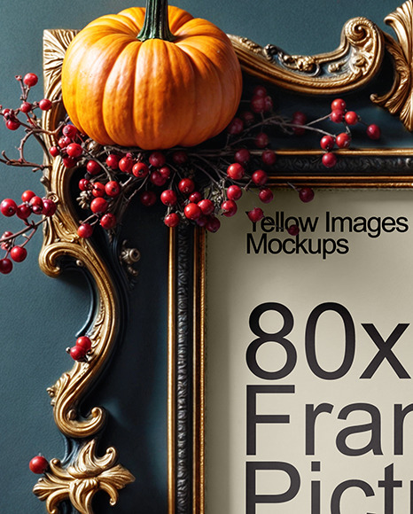 Picture in a Halloween Themed Frame with Berries on Branches Mockup