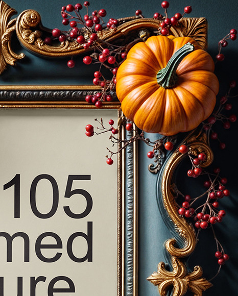 Picture in a Halloween Themed Frame with Berries on Branches Mockup