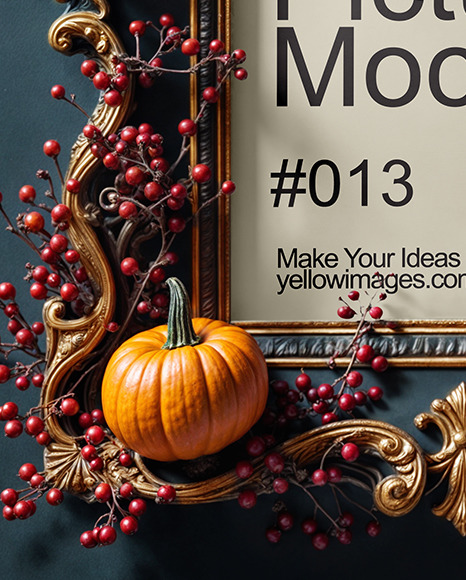 Picture in a Halloween Themed Frame with Berries on Branches Mockup