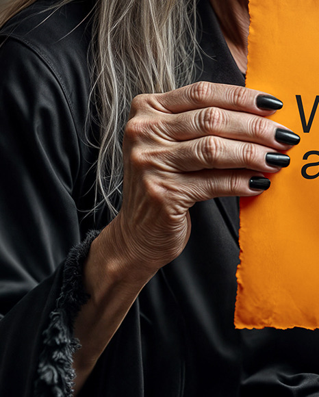 Old Halloween Witch Holding a Paper Sign Mockup