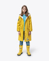 Teenager Girl Wearing a Raincoat and Rain Boots Mockup
