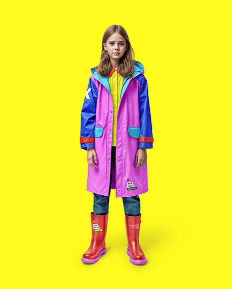 Teenager Girl Wearing a Raincoat and Rain Boots Mockup