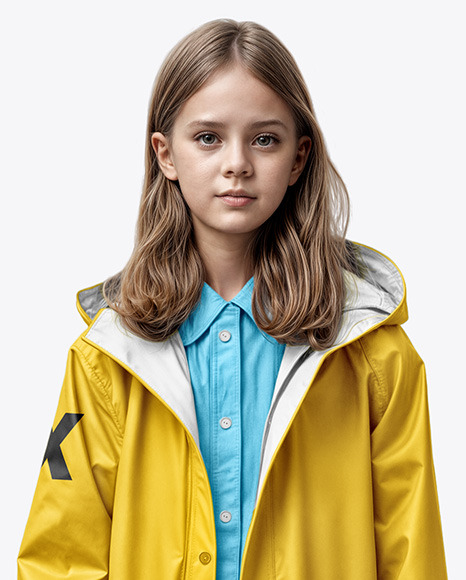 Teenager Girl Wearing a Raincoat and Rain Boots Mockup