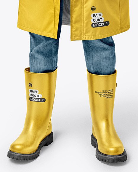 Teenager Girl Wearing a Raincoat and Rain Boots Mockup