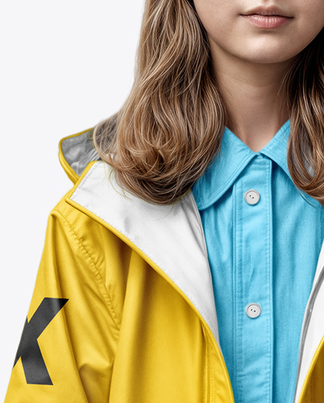 Teenager Girl Wearing a Raincoat and Rain Boots Mockup
