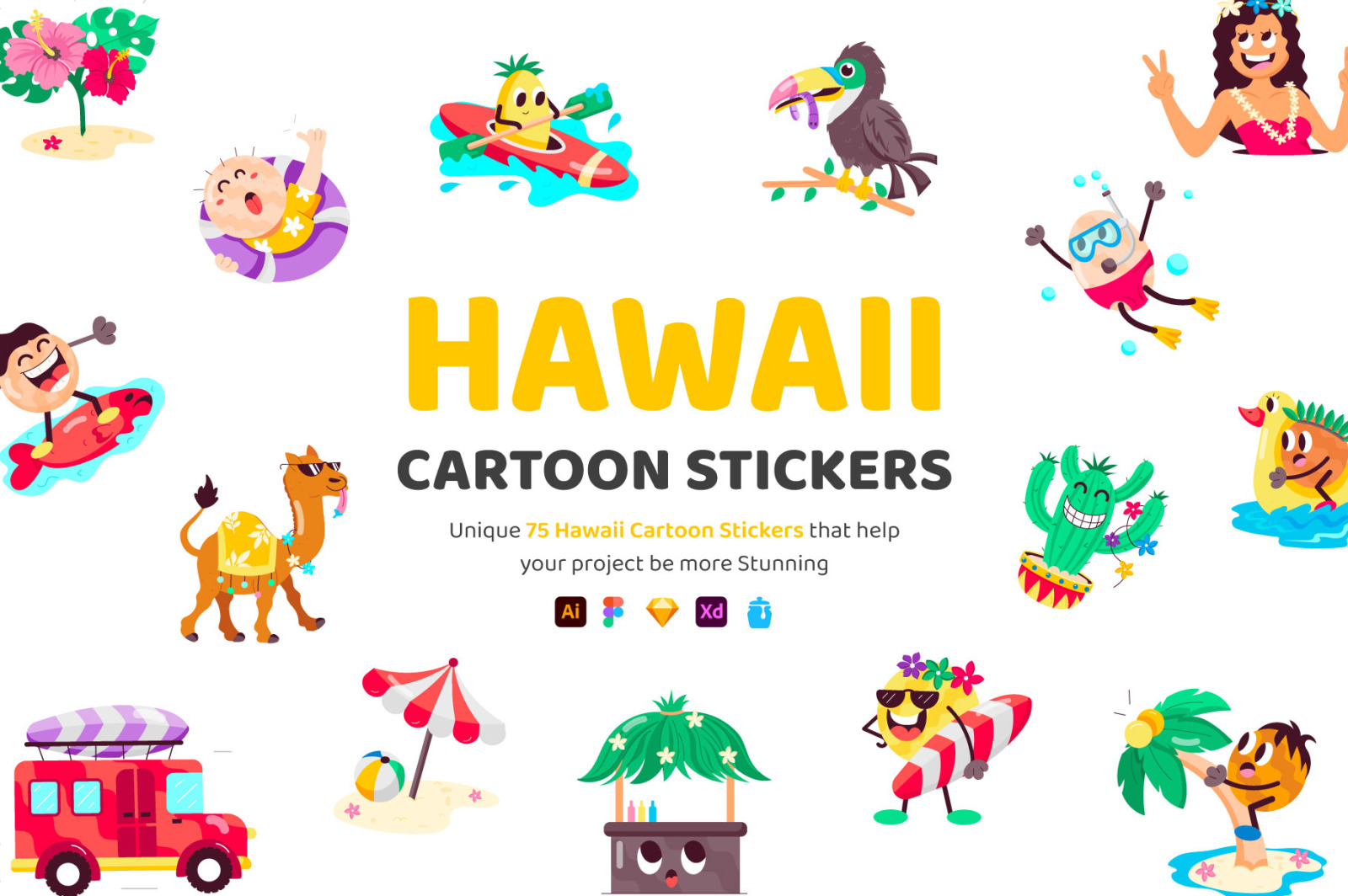 Hawaii Cartoon Stickers Hawaii Cartoon Stickers