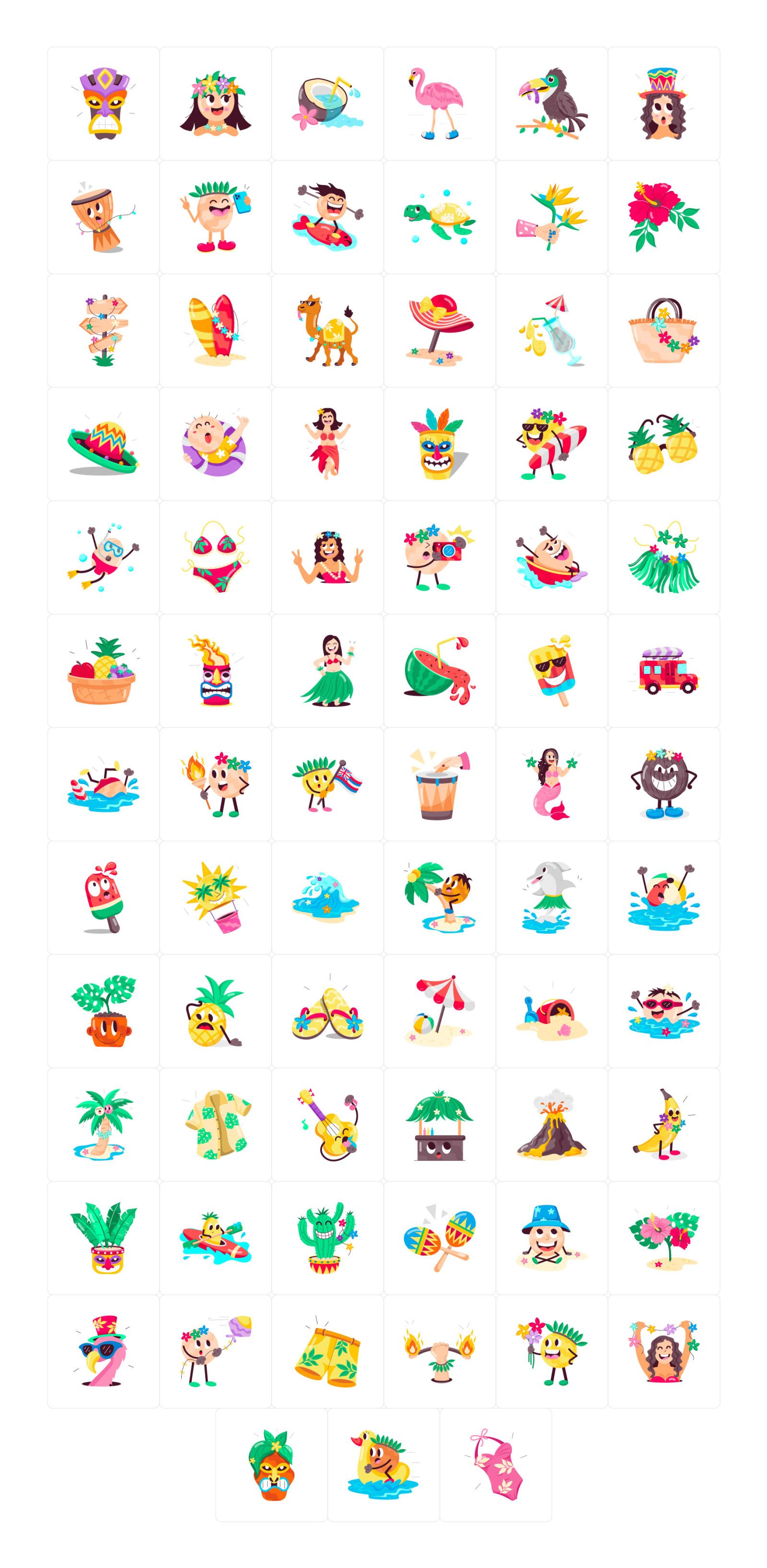 Hawaii Cartoon Stickers Hawaii Cartoon Stickers