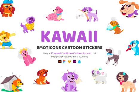 Kawaii Emoticons Stickers - Flat vectors