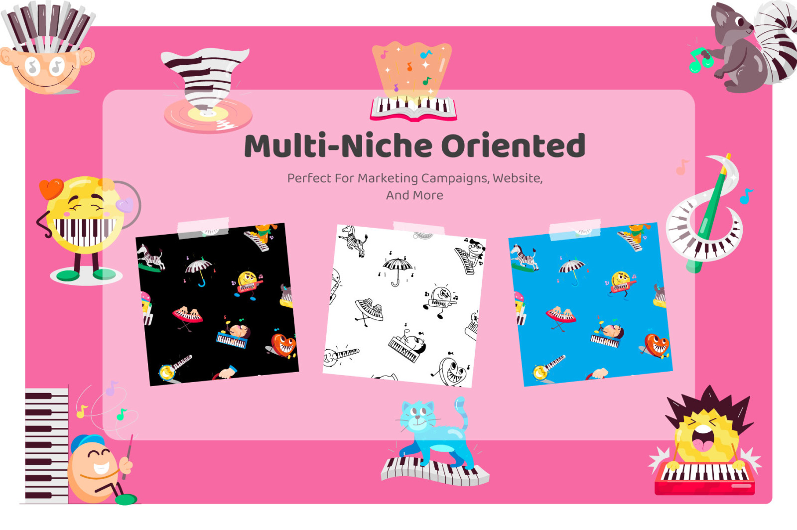 Piano Cartoon Stickers Set Piano Cartoon Stickers Set
