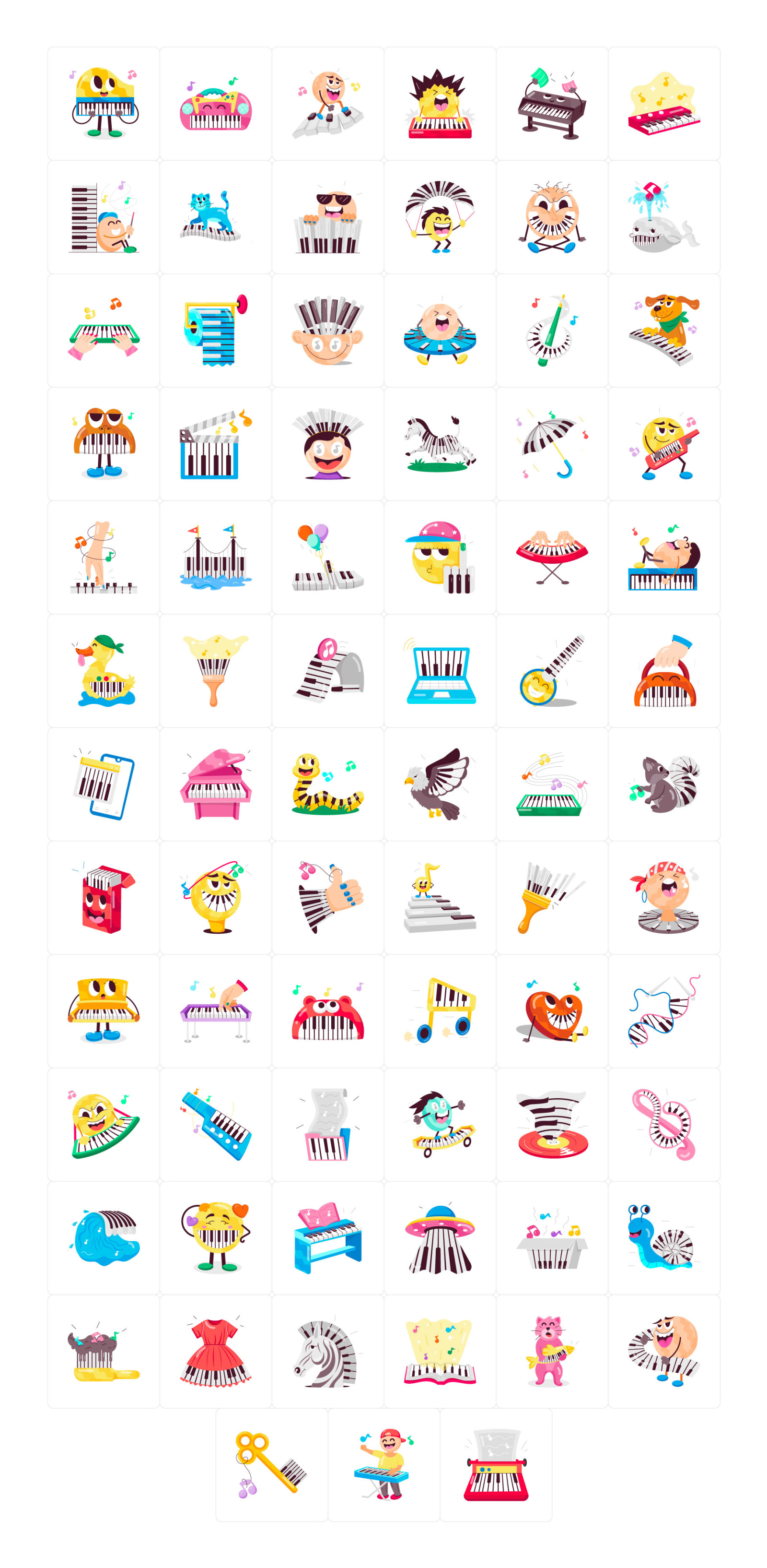 Piano Cartoon Stickers Set Piano Cartoon Stickers Set
