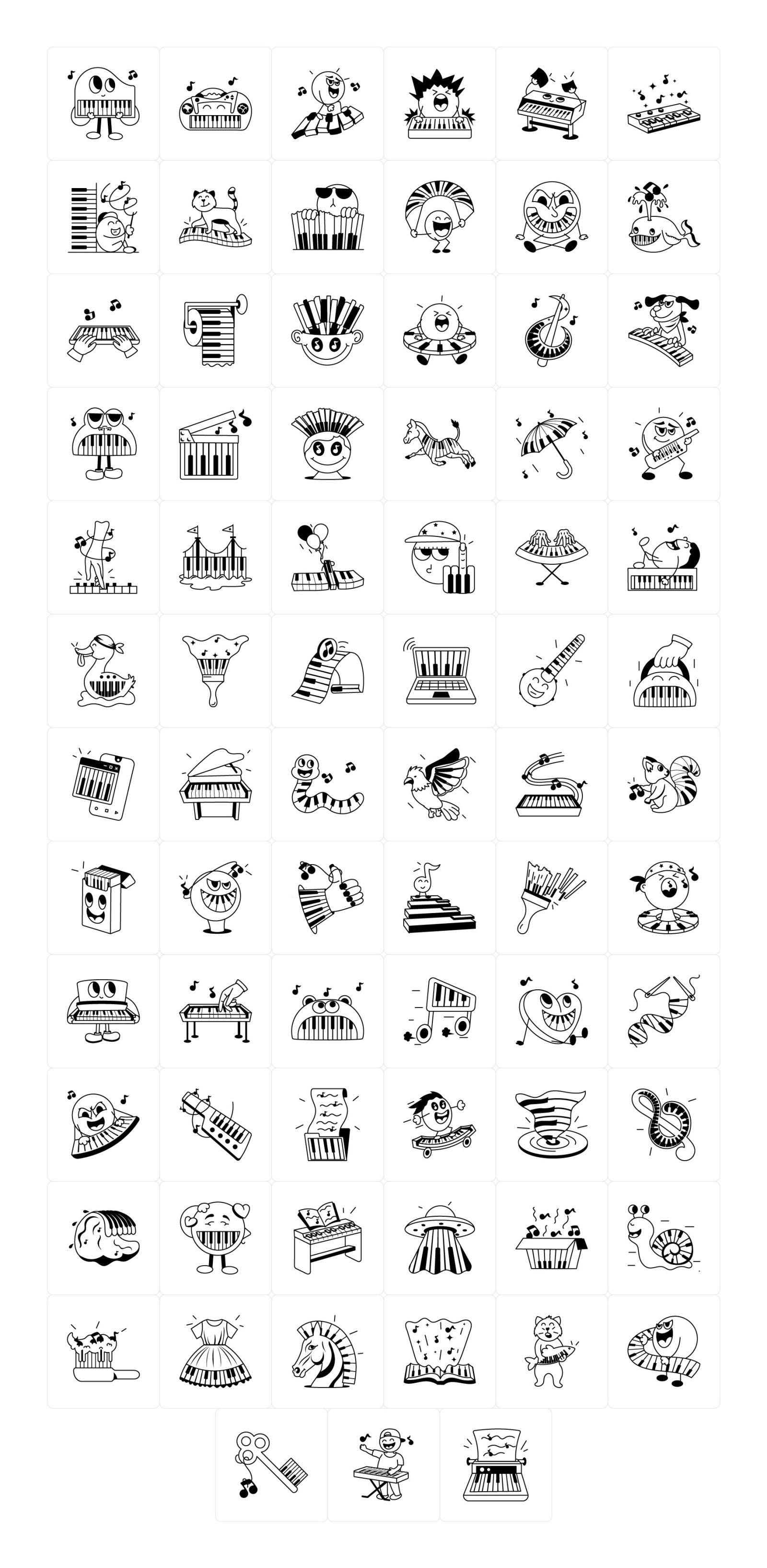 Piano Cartoon Stickers Set Piano Cartoon Stickers Set
