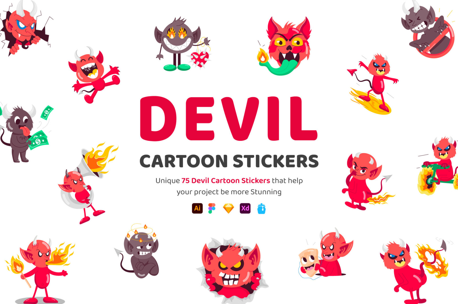 Devil Cartoon Stickers Set Devil Cartoon Stickers Set