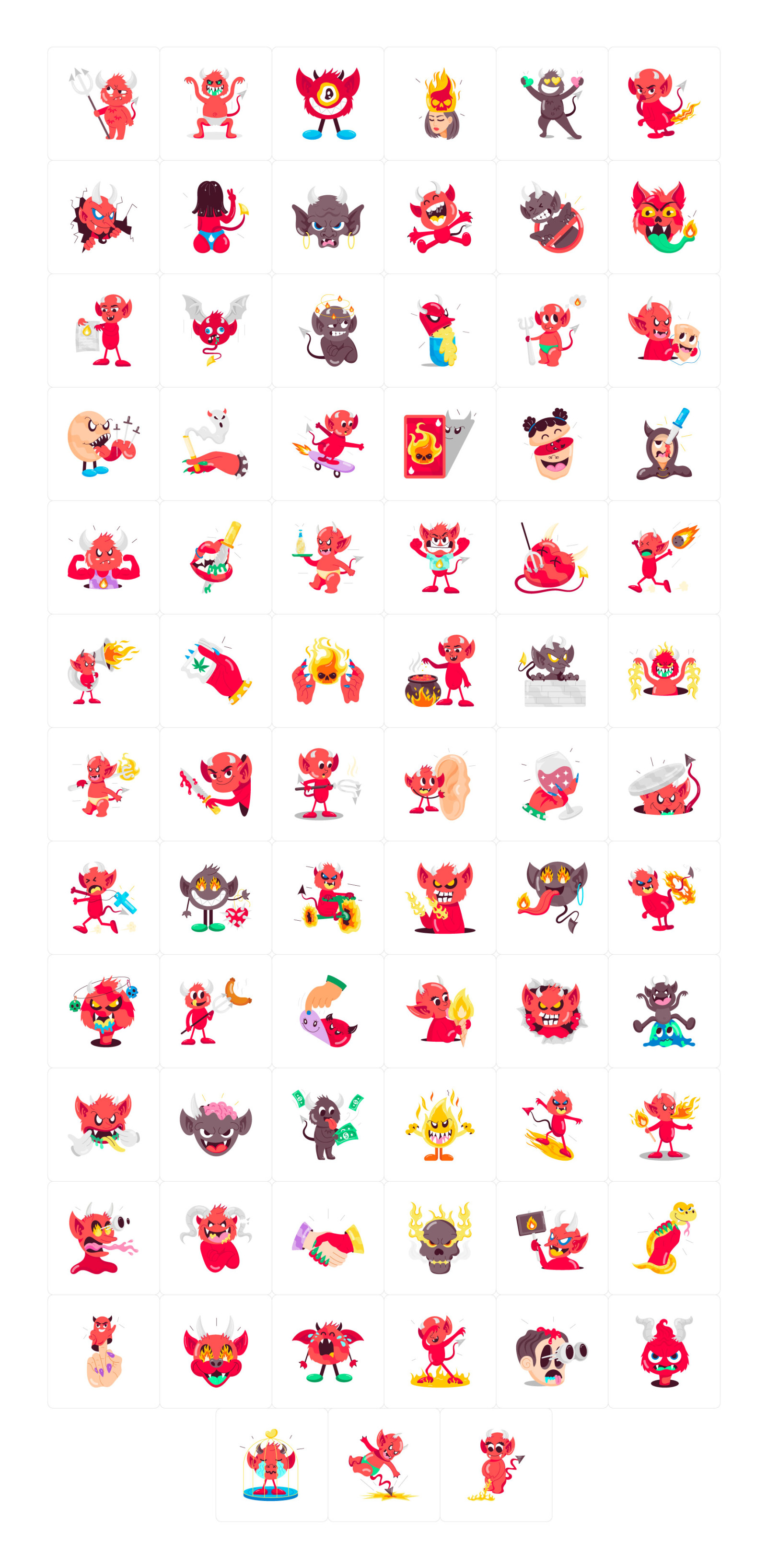 Devil Cartoon Stickers Set Devil Cartoon Stickers Set