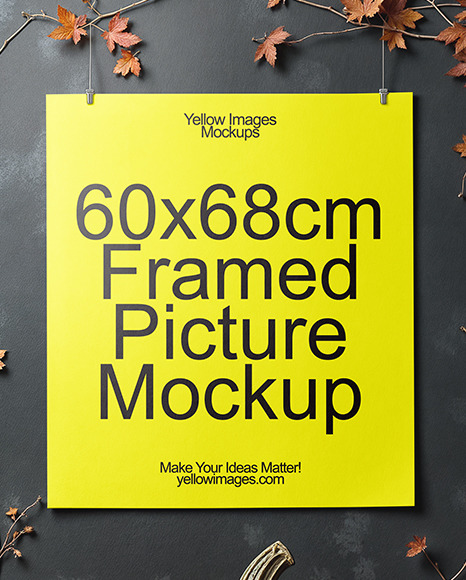 Poster on a Wall with Branches and Pumpkins Mockup