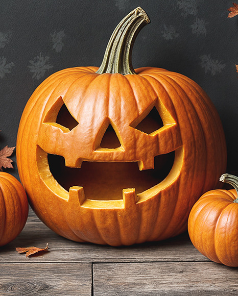 Poster on a Wall with Branches and Pumpkins Mockup
