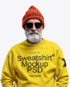 An Elderly Man with Sunglasses Wearing a Sweatshirt and Beanie Hat Mockup