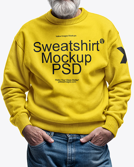 An Elderly Man with Sunglasses Wearing a Sweatshirt and Beanie Hat Mockup