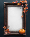 Picture in a Antique Frame Decorated with Leaves and Pumpkin Mockup