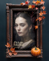 Picture in a Antique Frame Decorated with Leaves and Pumpkin Mockup