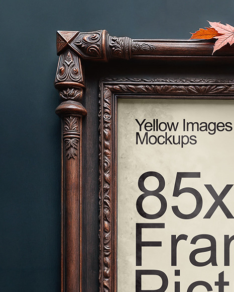 Picture in a Antique Frame Decorated with Leaves and Pumpkin Mockup