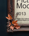 Picture in a Antique Frame Decorated with Leaves and Pumpkin Mockup