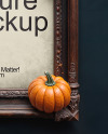 Picture in a Antique Frame Decorated with Leaves and Pumpkin Mockup