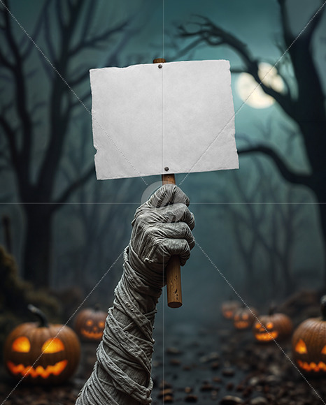 Mummy's Hand Holding a Paper Sign Mockup