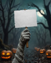 Mummy's Hand Holding a Paper Sign Mockup
