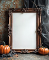 Picture in a Halloween Themed Antique Frame with Pumpkins Mockup