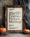 Picture in a Halloween Themed Antique Frame with Pumpkins Mockup
