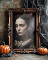 Picture in a Halloween Themed Antique Frame with Pumpkins Mockup