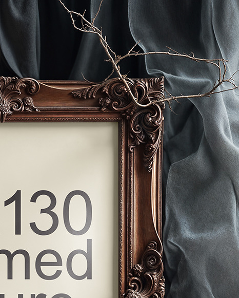 Picture in a Halloween Themed Antique Frame with Pumpkins Mockup