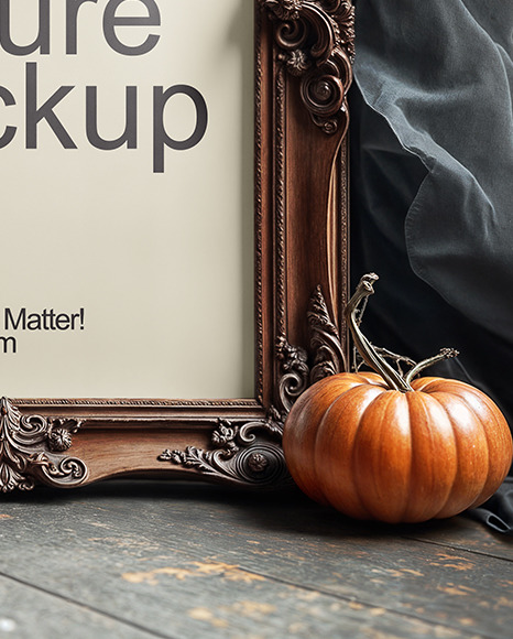 Picture in a Halloween Themed Antique Frame with Pumpkins Mockup
