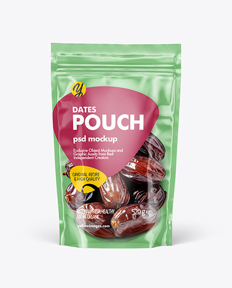 Clear Stand-Up Pouch w Dates Mockup - Product package mockup