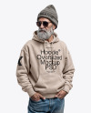 Bearded Elderly Man with Sunglasses Wearing Hoodie and Beanie Hat Mockup