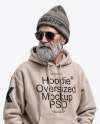 Bearded Elderly Man with Sunglasses Wearing Hoodie and Beanie Hat Mockup