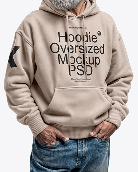 Bearded Elderly Man with Sunglasses Wearing Hoodie and Beanie Hat Mockup