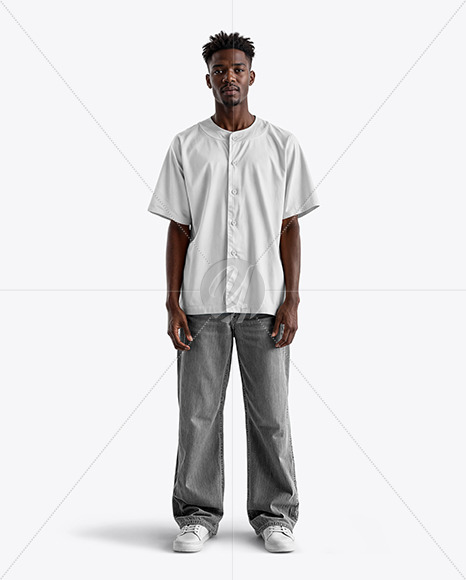 A Black Man Wearing a Baseball Jersey and Wide Jeans Mockup