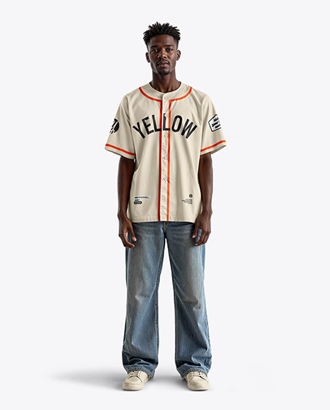 A Black Man Wearing a Baseball Jersey and Wide Jeans Mockup - Sport t shirt mockup