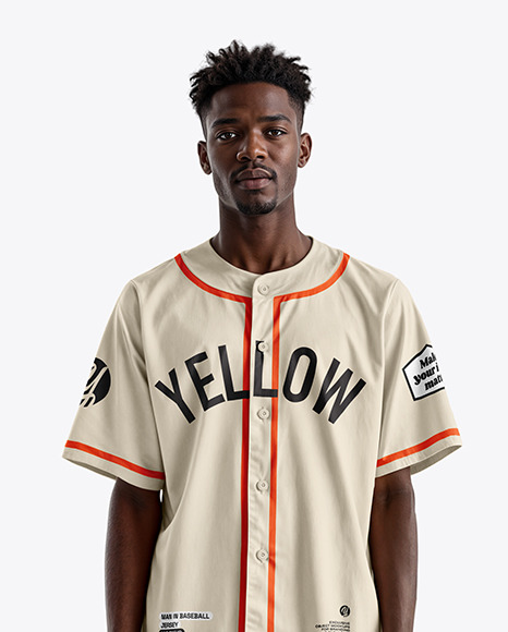 A Black Man Wearing a Baseball Jersey and Wide Jeans Mockup