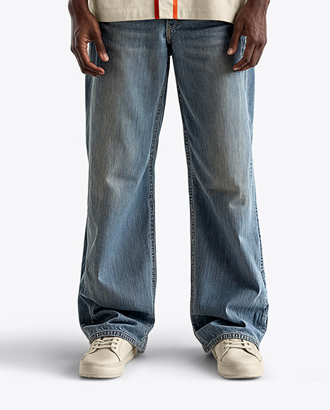 A Black Man Wearing a Baseball Jersey and Wide Jeans Mockup