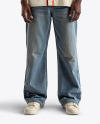 A Black Man Wearing a Baseball Jersey and Wide Jeans Mockup