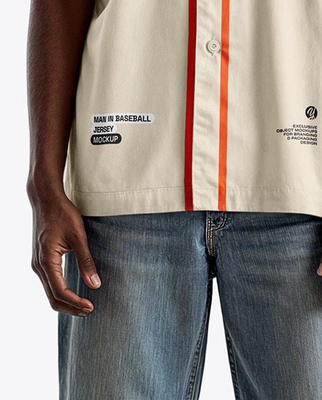 A Black Man Wearing a Baseball Jersey and Wide Jeans Mockup