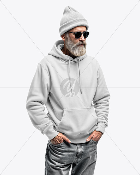 An Old Man with Sunglasses Wearing a Hoodie and Beanie Hat Mockup