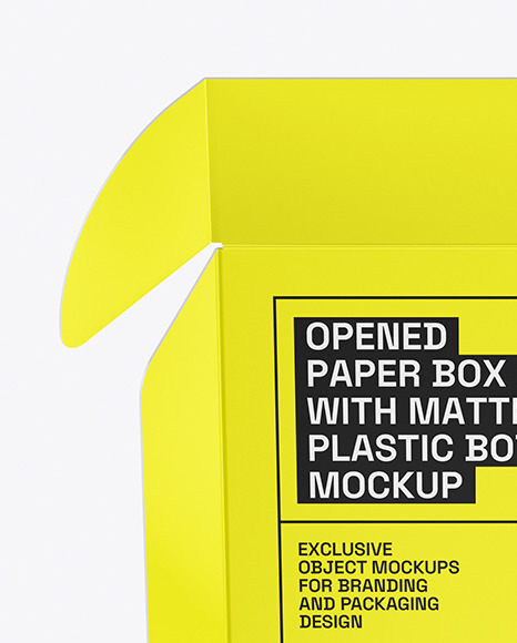 Opened Paper Box With Matte Plastic Bottle Mockup