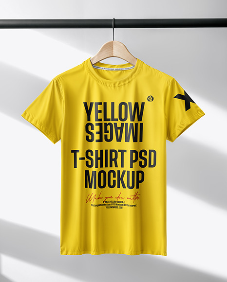 Regular T-Shirt on a Wooden Hanger Mockup - Tshirt mockup front and back