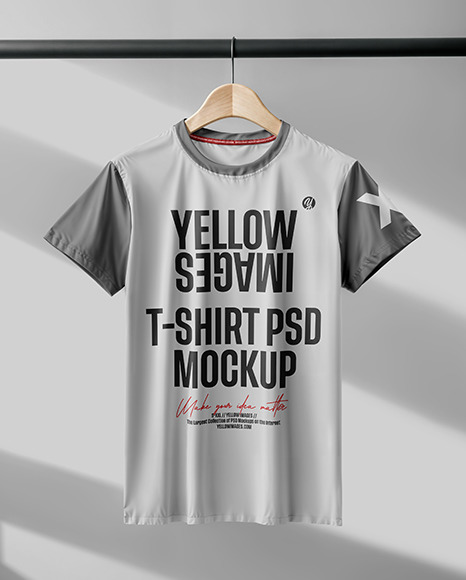Regular T-Shirt on a Wooden Hanger Mockup