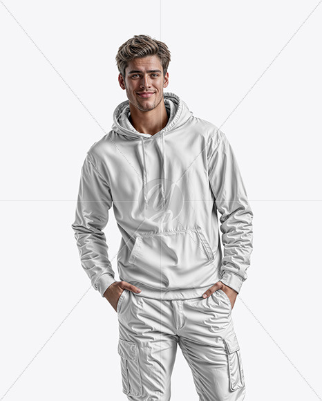 A Man in a Hoodie and Pants with pockets Mockup