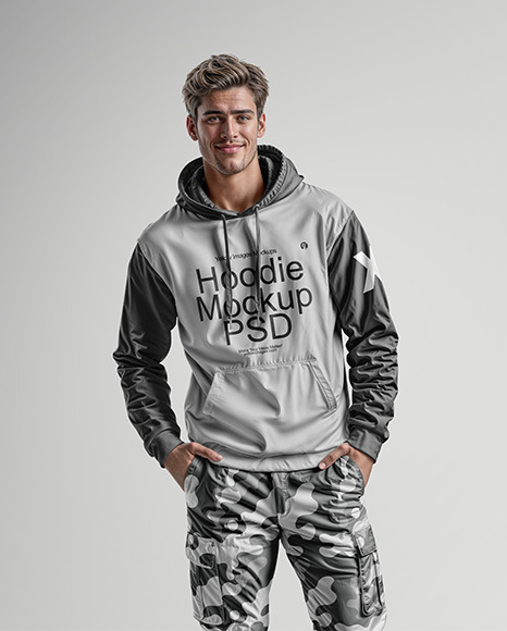 A Man in a Hoodie and Pants with pockets Mockup