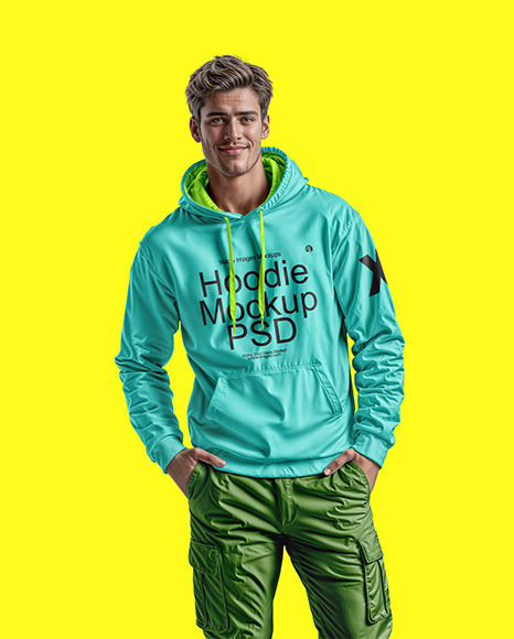 A Man in a Hoodie and Pants with pockets Mockup